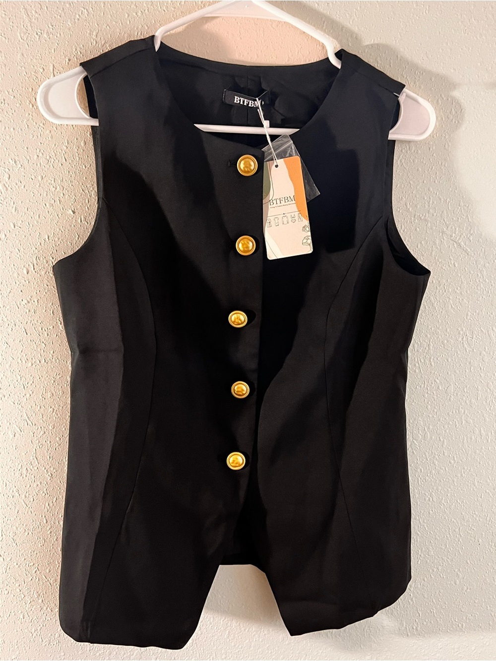 Black Sleeveless Button Vest with Gold Buttons